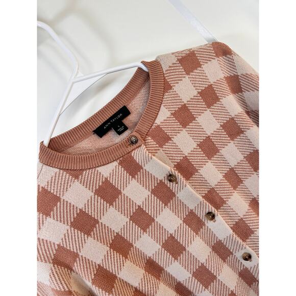 Ann Taylor Women's Dominican Sands Checkered Cardigan Sweater‎ Beige Size Small - Picture 4 of 11
